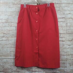 Vintage Adam Yves Womans Skirt Size 15‎ Red Button Front Straight Side Pockets